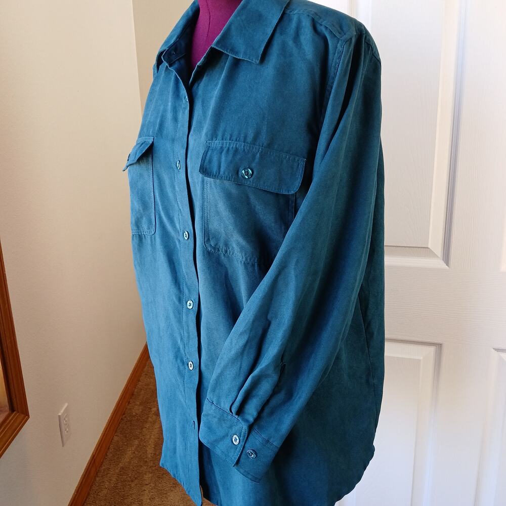 Roaman's Faux Suede Button Front Shirt 20W midnight teal overshirt top shacket - Picture 2 of 13